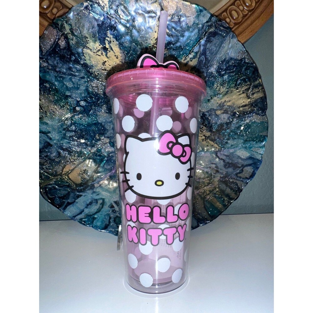 Hello Kitty Polka Dot Plastic Tumbler New